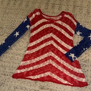 Judith March Red White and Blue Star and Stripes Coverup Sweater